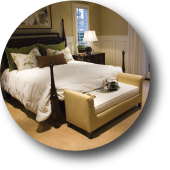 Image of Capital Bedding's Residential Line Logo. The logo is a picture of a bed in a bedroom setting.